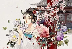古风少女插画，插画师长乐nina插画作品《繁华》画集唯美插画-看点快报