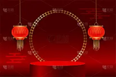 红色的中文背景和产品展示平台