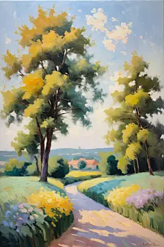 田园美景植物油画图片插画