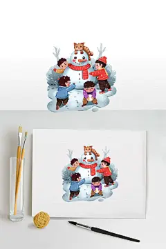 立冬场景插画小孩子