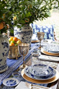 A chinoiserie inspired blue and white table