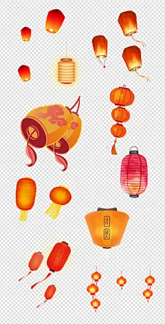 红色  灯笼   中国红     福字  放花灯   PNG免扣设计素材 - 源文件