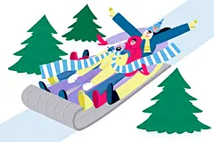 创意手绘冬天冬季出游滑雪滑冰堆雪人快乐人物插画ai矢量设计素材-淘宝网