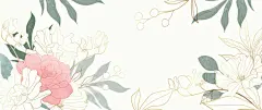 图源免费EPS |白色背景上的奢华花卉植物矢量图。优雅的金线壁纸，有手绘的百合、玫瑰、叶子、枝叶、树枝。用于婚礼、邀请函的水彩花卉绽放框架设计。 