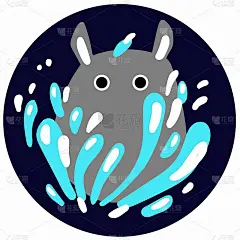 向量EPS 10。可爱的动漫人物。亮蓝色滴。眼睛、耳朵。灰色的身体。软的形状。