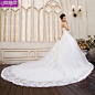 紫精灵新娘婚纱礼服 2014新款韩版长拖尾抹胸蕾丝婚纱 孕妇可定制。