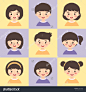 Set of Kids Purple Orange. Vector illustration set of cute kids cartoon Character with different hair style.-人物,美容/时装服饰-海洛创意(HelloRF)-Shutterstock中国独家合作伙伴-正版素材在线交易平台-站酷旗下品牌