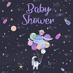 甜蜜的太空卡通海报与幻想巧克力饼干，糖果，甜甜圈，焦糖糖果行星和宇航员