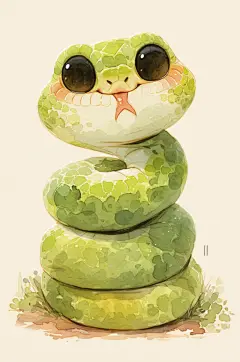 AI数字艺术蛇年可爱小青蛇插画