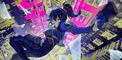 动漫 2694x1319 Zenless Zone Zero 作品 朱元 (Zenless Zone Zero) 动漫 动漫女孩 黑发 马尾辫 警察 警察服装 大胸 皮裤 手枪 建筑 凯库罗