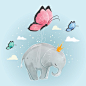 小象卡通手绘可爱小动物矢量插画