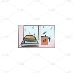 书咖啡和雨彩色手绘图标。秋季元素的移动概念和web应用程序图标。手绘彩色书，咖啡和雨可用于网页和移动