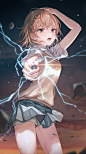 动漫女孩东急（艺人）艺术品To aru Majutsu no Index到 Aru Kagaku no Railgun御坂美琴黑发棕色的眼睛迷你裙