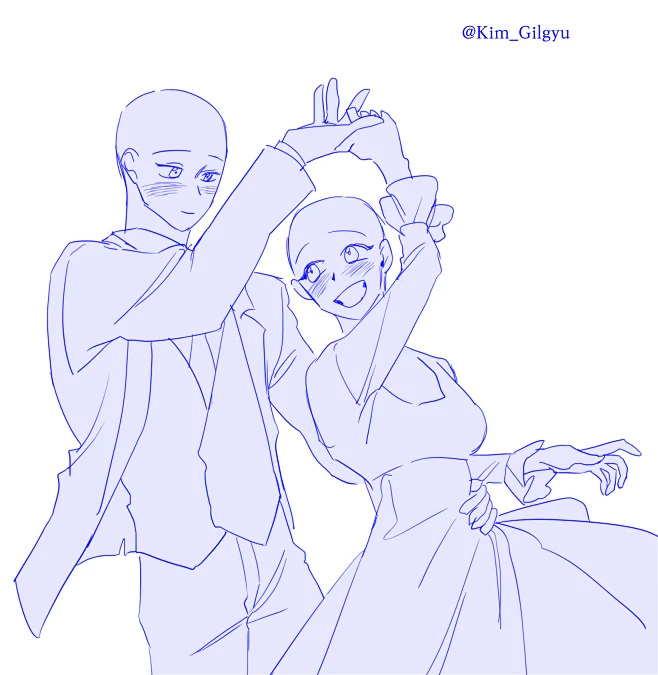 双人舞 双人人模#参考#绘画#情侣 #双人#模板#cp#教程 版权归作者所有，侵删-花瓣网
