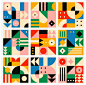 an art print with different shapes and colors