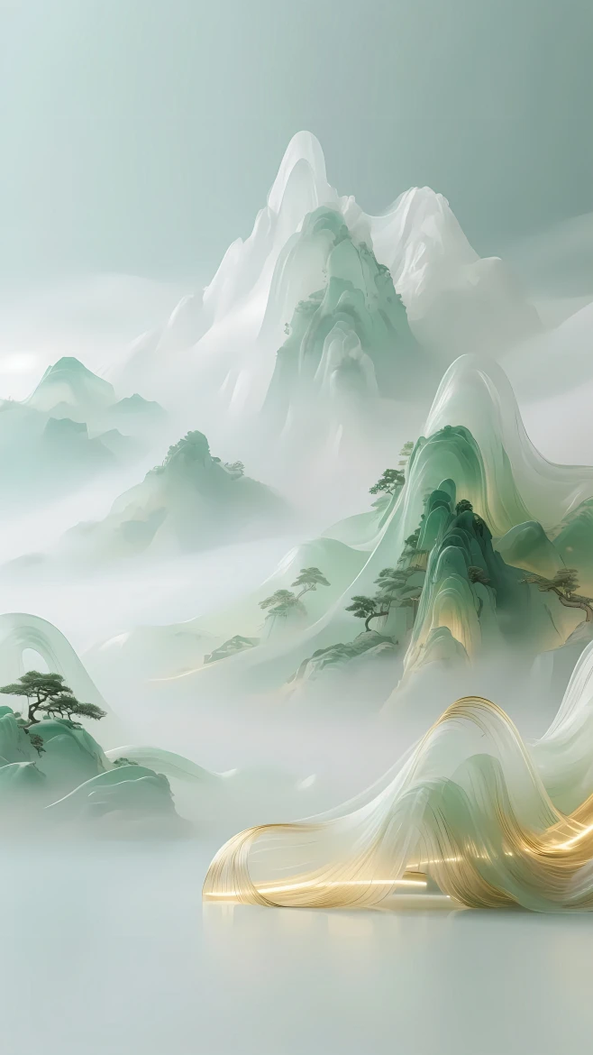 新中式国风山水插画壁纸-花瓣网
