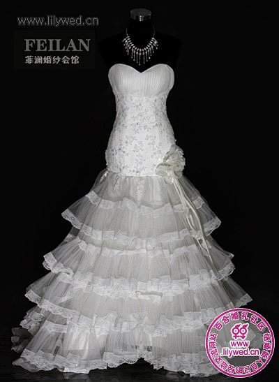 菲澜时尚拼接主题婚纱礼服 绸缎和白纱完美...