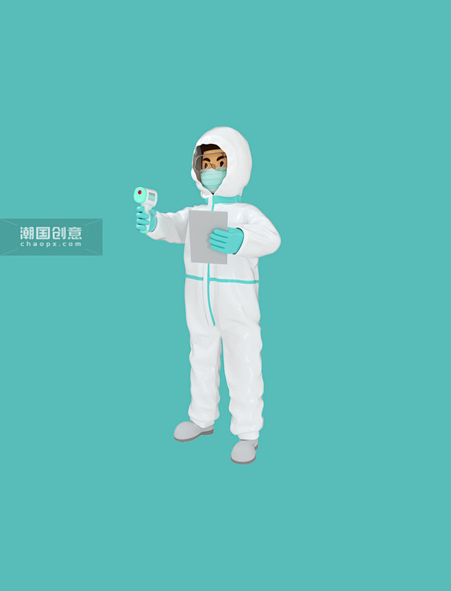 3D防疫工作人员大白抗击疫情测体温图片_...