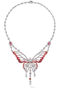 Boodles Papillon necklace with a butterfly centre piece with pierced wings comprised of pink spinels with pear shape and briolette cut diamonds. Mounted in platinum and 18ct rose gold and with an 18ct white gold clasp. Diamonds total 7.83cts, spinels 3.26