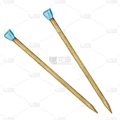 手绘木质编织针水彩插图。在白色背景上孤立的物体。爱好工艺品图标、符号。