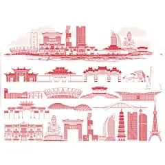 广东佛山城市剪影地标建筑佛山标志会展背景旅游景点AI设计素材