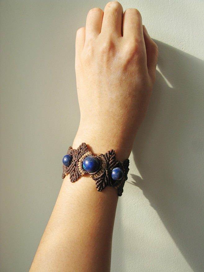 小江制造macrame原创手工编绳手镯手链孔雀石青金石日本蜡绳