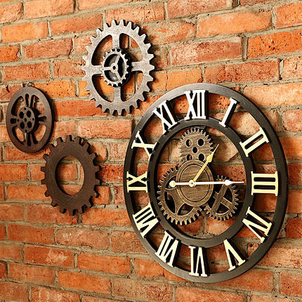 工业风复古齿轮钟表壁饰创意家居客厅墙面装...