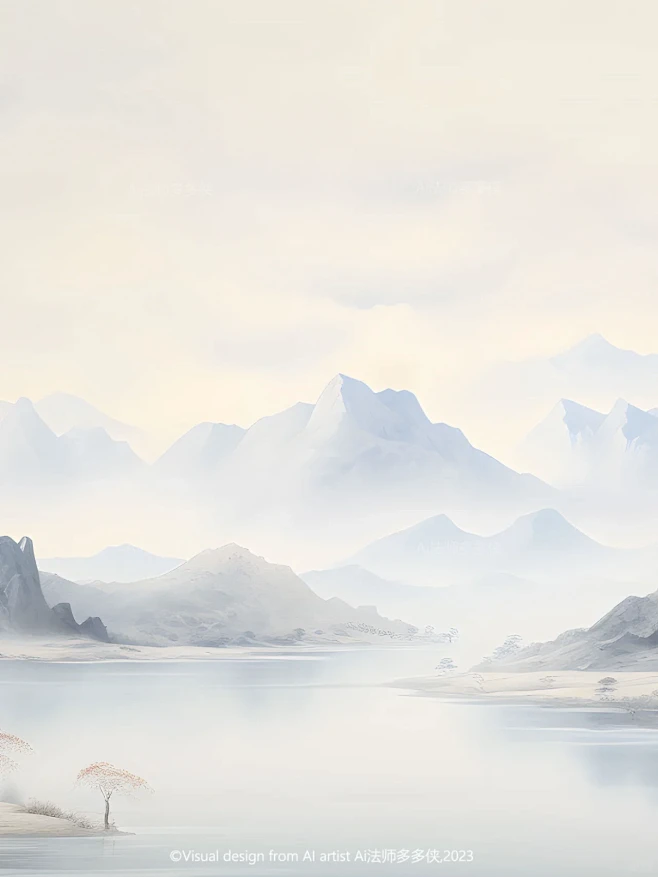 东方美学-湖光山色|国风山水风景背景插画-花瓣网