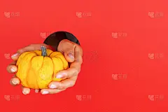 Hand holding orange pumpkin in paper cut circle