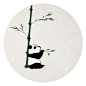 水墨画风格的小熊猫与竹子的唯美小清新插画图片