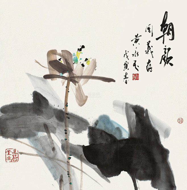 黄永玉作品欣赏黄永玉 朝颜 镜心 设色纸...