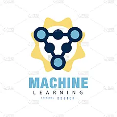 创造性的平面机器学习符号。计算机科学或工业概念。技术矢量设计的名片，标签或广告海报