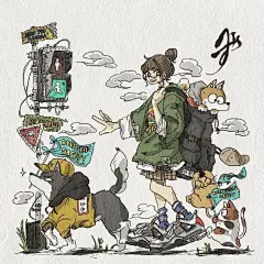 日本插画师 かずき (Kazuki) 的系列作品 くすんだ町のとある日常風景。

/ 画中关于她喜欢的两个主题-动物和时尚。
工装、球衣、球鞋、动物、女孩，形成一个个有趣的场景。 ​​​​