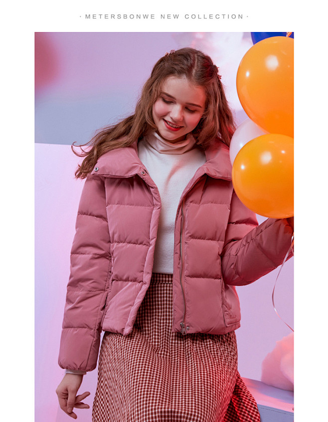 美特斯邦威羽绒服女短款2019新款冬季潮...