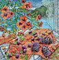 Nerida de Jong (Born 1945), "Still Life with Plums and Artichoke Flowers"