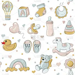 无缝图案与儿童玩具在白色的背景