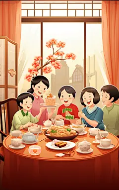 节日聚餐场景插画背景