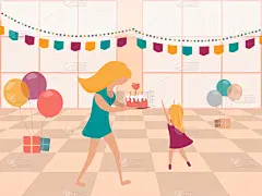 母亲,女孩,矢量,气球,贺卡,住宅房间,青少年,儿童,婴儿,公主