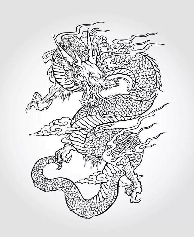 经典传统龙的手绘线稿，高清大图，搞创作，纹身都用的到