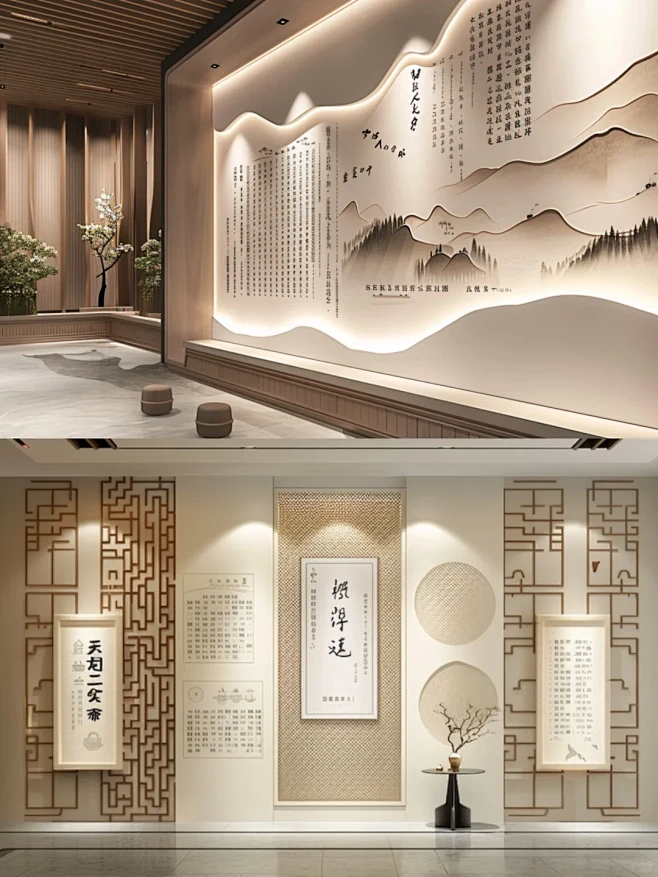 新中式风文化墙｜仿佛是一座连接古今的桥梁...