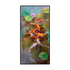 九鱼图新中式纯手绘客厅鲤鱼油画玄关装饰画荷叶正对门聚财挂画-淘宝网