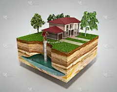 水井系统图像描述地下含水层3d 渲染灰色