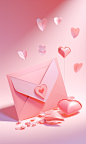 valentine's day heart concept with a pink envelope on a luster paper background, in the style of playful geometric shapes, soft atmospheric perspective, daz3d, miniature sculptures, minimalist detail, editorial illustrations, unique and one-of-a-kind piec