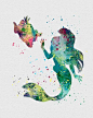 Little Mermaid Watercolor Art - VividEditions: 
