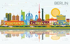 城市天际线,柏林,德国,彩色图片,建筑外部,旅途,商务,云,鸟类,建筑