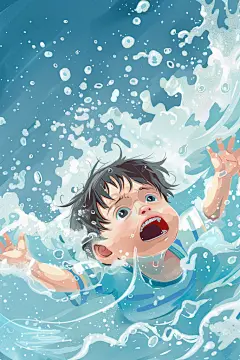 小孩失足落水谨防溺水插画