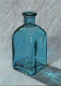 "Study of a Blue Bottle" - Oil on gessoed hardboard - by Ruben Rivera