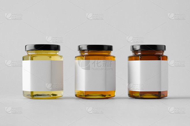 蜂蜜,广口瓶,空白的,标签,轻蔑的,三个...