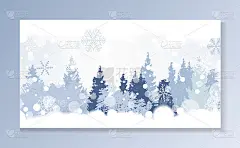 圣诞雪花的背景与剪影的树木。V