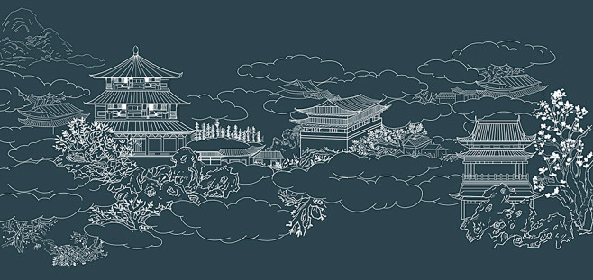 新中式建筑白描